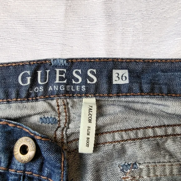 Guess Men's Vintage Y2K Falcon Slim Bootcut Baggy Distressed 36 Button Jeans - Picture 5 of 10